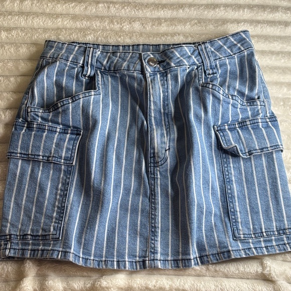 VENUS Light Blue Denim Skirt with White Stripes - Picture 1 of 2